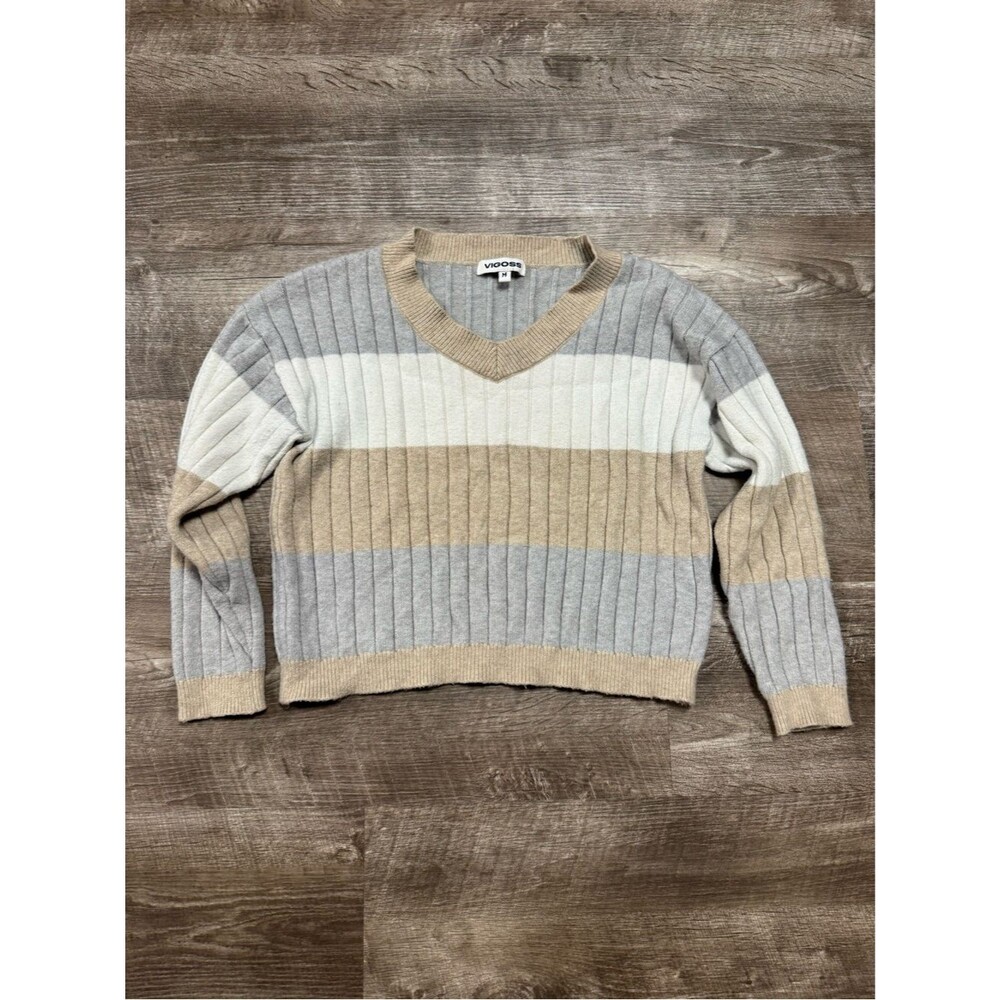 VIGOSS Vintage Striped V-Neck Sweater Size Medium